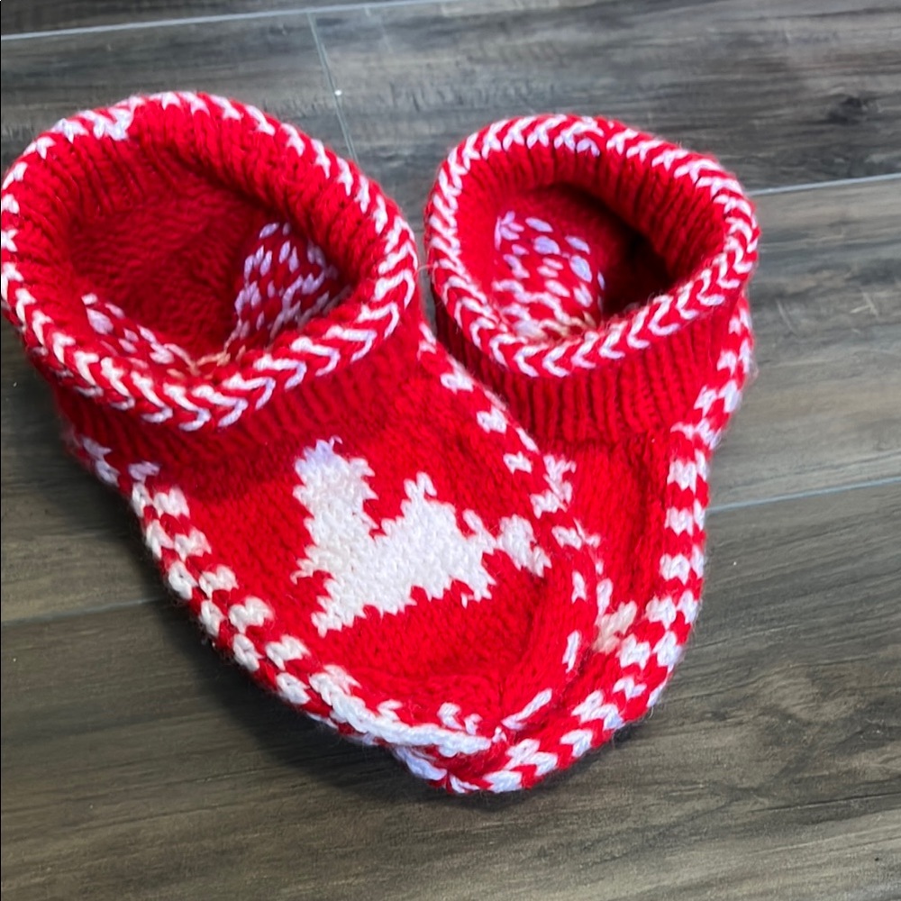 Red and White Nordic Knit Socks